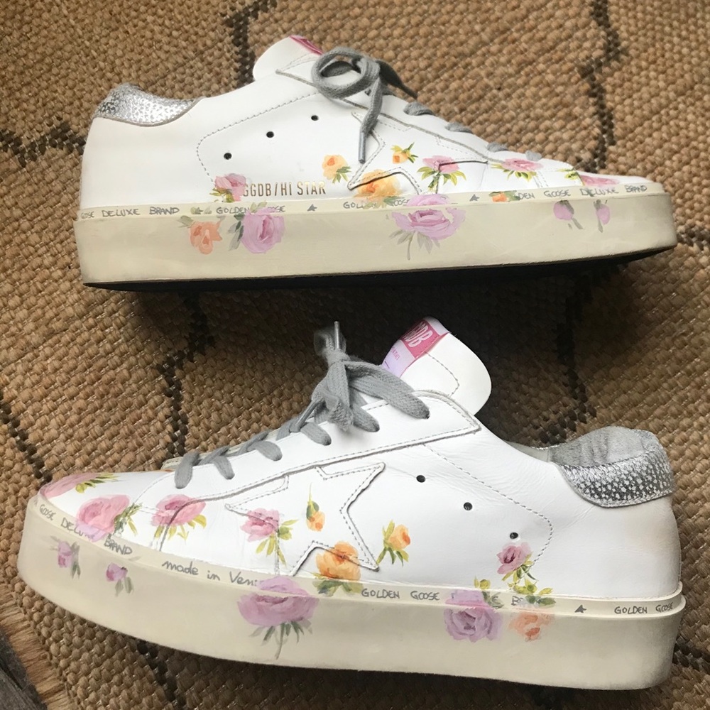 Golden Goose White Hi Star Floral Sneaker
